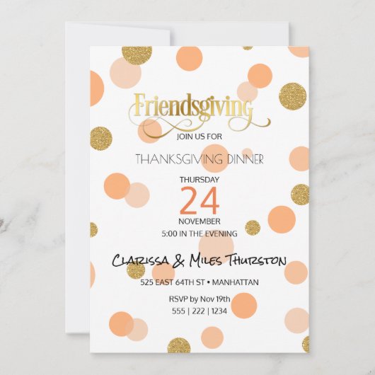 Invitation Points d'orange et d'or de Friendsgiving modernes (Devant)