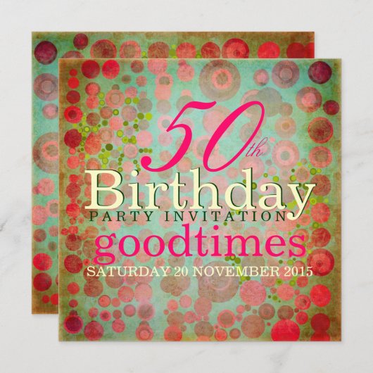 Invitation Points Dos Rose | Retro Bubble 50e fête d'annivers (Devant / Derrière)