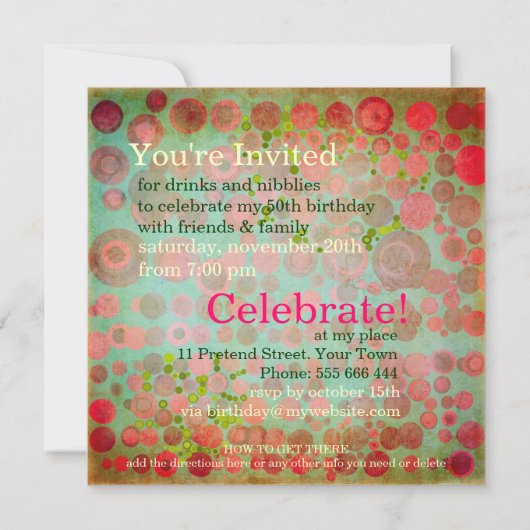 Invitation Points Dos Rose | Retro Bubble 50e fête d'annivers (Dos)