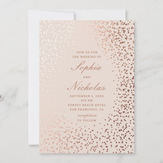 Invitation Points élégants dorés. Mariage moderne classique (Devant)