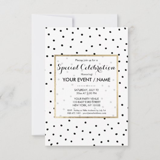 Invitation Points élégants simples en noir et blanc aquarelle (Devant)