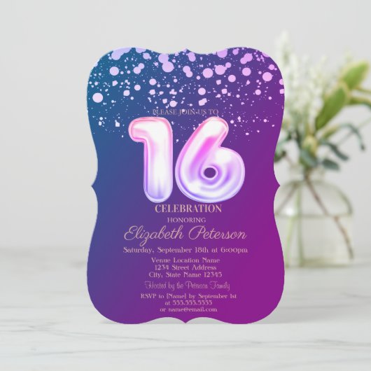 Invitation Points élégants, Violet Sweet 16 (Debout devant)