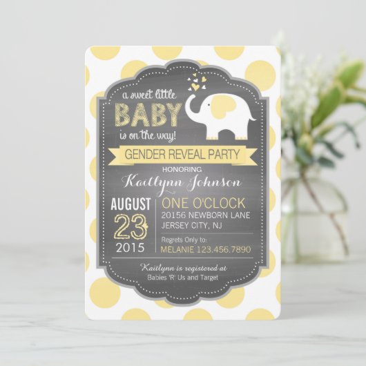 Invitation Points Eléphants blancs Baby shower de révélation  (Debout devant)