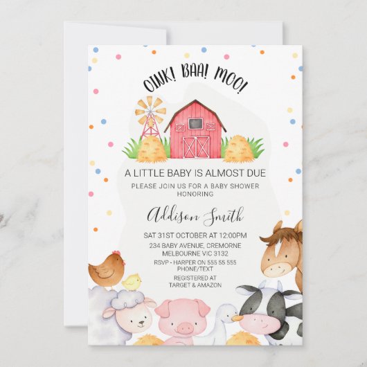 Invitation Points Ferme Neutre selon le sexe Baby shower de l (Devant)