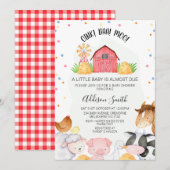 Invitation Points Ferme Neutre selon le sexe Baby shower de l (Devant / Derrière)