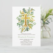 Invitation Points Feuille de la Croix d'or Première communion (Debout devant)