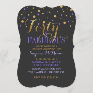 Invitation Points Forty & Fabulous Purple & Gold Foil