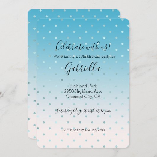Invitation Points Glam Aqua Ombre (Devant / Derrière)