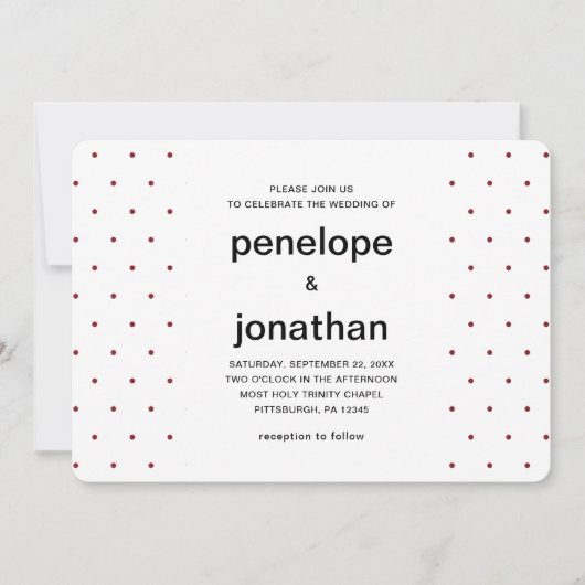 Invitation Points Mariages intemporels rouges et blancs (Devant)