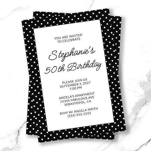 Invitation Points minuscules noir et blanc 50e anniversaire