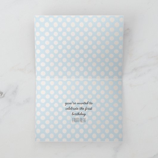 Invitation Points modernes d'un an bleu clair et noir (Intérieur)