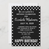 Invitation Points noirs blancs heureux Motif d'anniversaire (Devant)