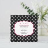 Invitation Points noirs et blancs Cadre rose Réception unique (Debout devant)