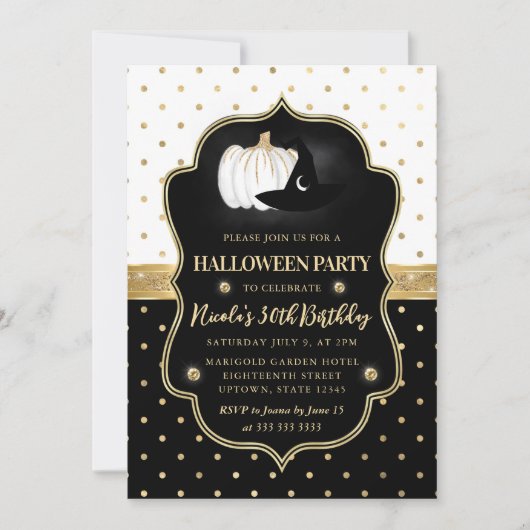 Invitation Points noirs et blancs Halloween Anniversaire (Devant)
