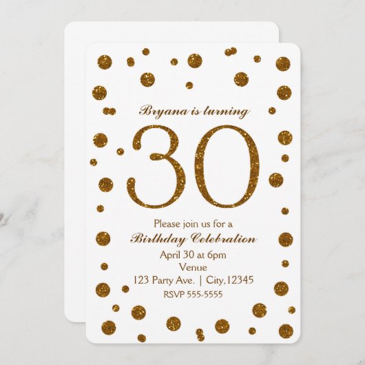 Invitation Points Parties scintillant blanc et or 30e 30 Anni (Devant / Derrière)