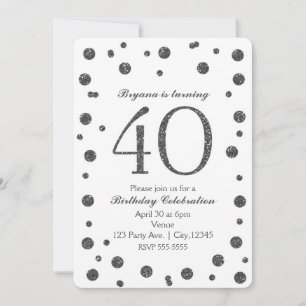 Invitation Points Parties scintillant en argent 40e fête d'an