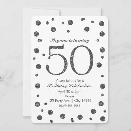 Invitation Points Parties scintillant en argent 50e fête d'an (Devant)