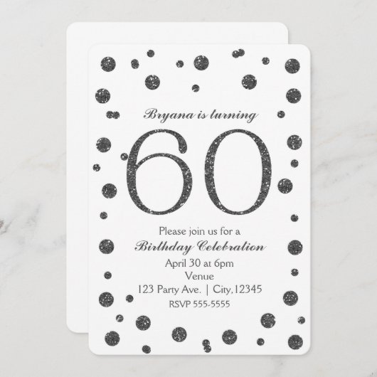 Invitation Points Parties scintillant en argent 60e 60 fête d (Devant / Derrière)