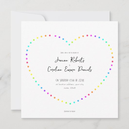Invitation Points Rainbow minimaux uniques Coeur LGBT Mariage (Devant)