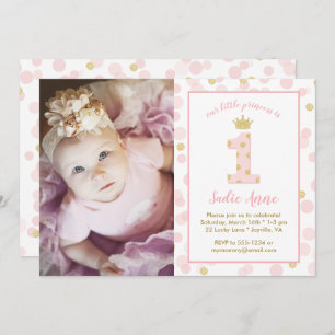 Invitation Points rose et or princesse 1er anniversaire