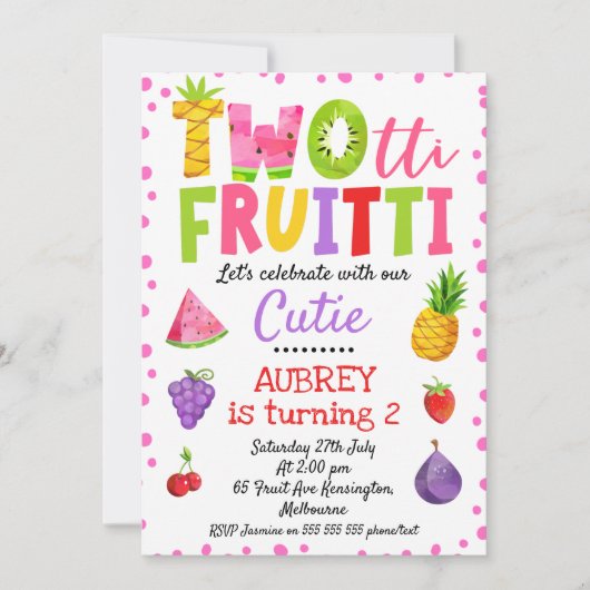 Invitation Points roses Colorful Frutti deux tti Anniversaire (Devant)