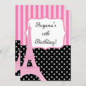 Invitation points roses français de la Tour Eiffel (Devant / Derrière)