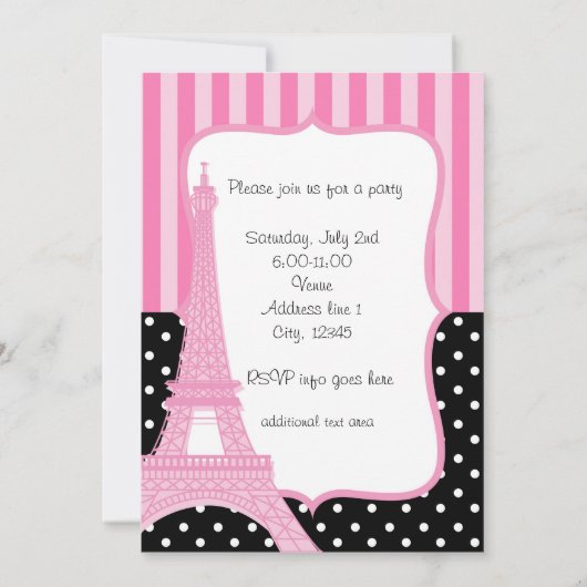 Invitation points roses français Tour Eiffel Paris (Dos)