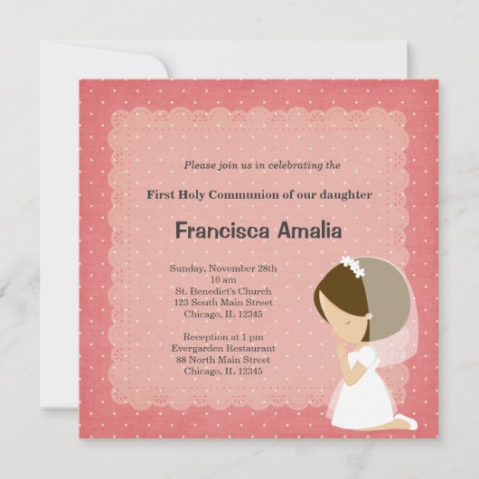 Invitation Points roses Petite communion (Devant)