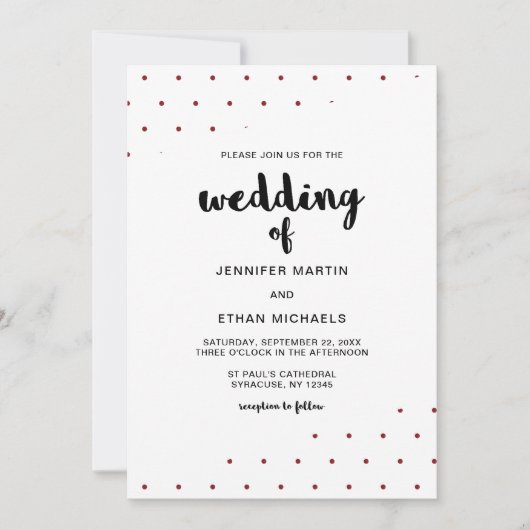 Invitation Points rouges de script noir rétro (Devant)