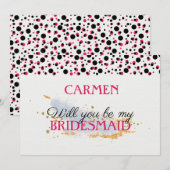 Invitation Points Tirés À La Main Motif Rose Et Noir (Devant / Derrière)