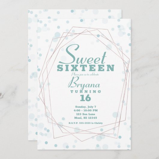 Invitation Points turquoises Rose Or Géométrique Moderne Swee (Devant / Derrière)