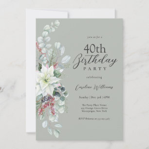 Invitation Pointsettia Florale blanche 40e anniversaire