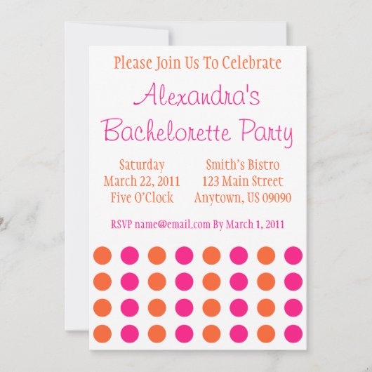 Invitation Pois Bachelorette (Hot Pink / Orange) (Devant)