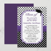 Invitation Pois blanc noir, mortier casquette de la fête de g (Devant / Derrière)