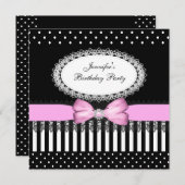 Invitation Pois blancs noirs de la partie rose Bow (Devant / Derrière)