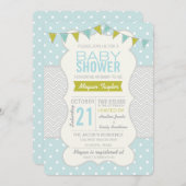 Invitation Pois bleu vert et Baby shower Chevron (Devant / Derrière)