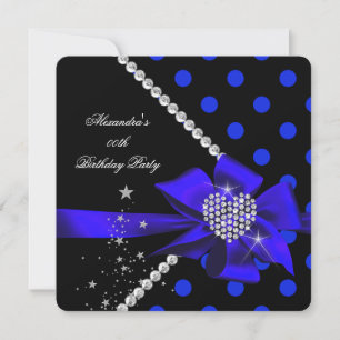 Invitation Pois Blue Heart Jewel Gems Black Birthday