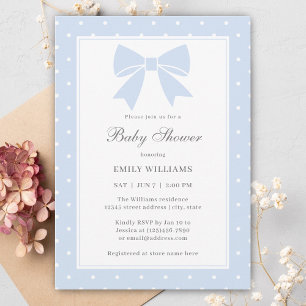Invitation Pois classique Baby Blue Bow Baby shower garçon