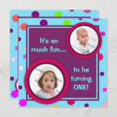 Invitation Pois colorés Photo fête d'anniversaire (Devant / Derrière)