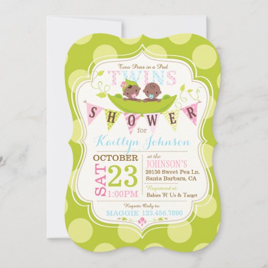 Invitation Pois dans un pod African Twins Baby shower Invitat (Devant)