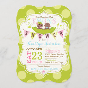 Invitation Pois dans un pod African Twins Baby shower Invitat