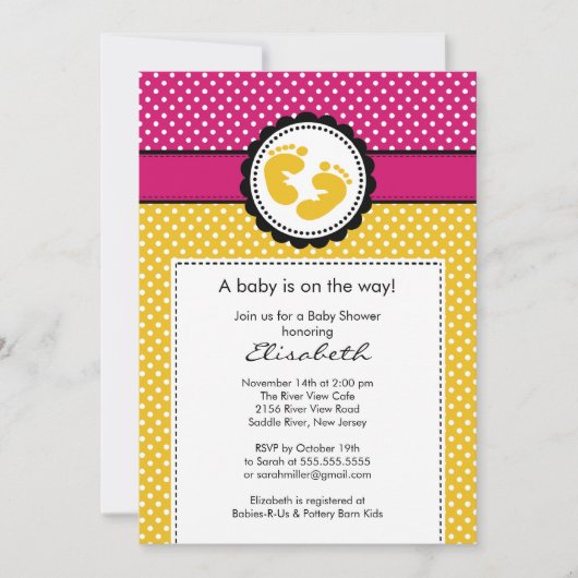 Invitation Pois de jaune d'invitation de baby shower (Devant)