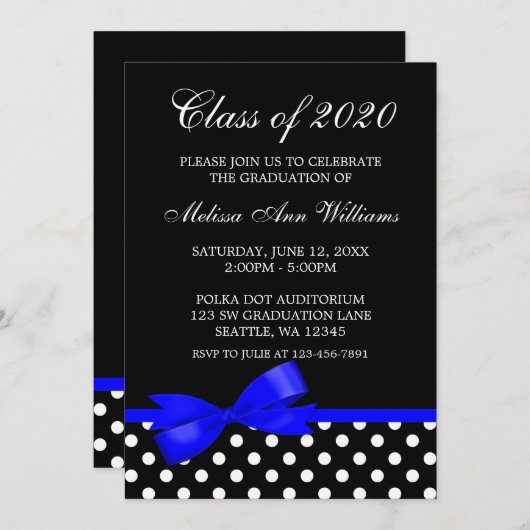 Invitation Pois de la Royal Blue Bow (Devant / Derrière)