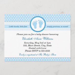 Invitation Pois de l'invitation à la douche de bébé Blue Feet