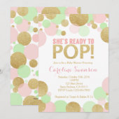 Invitation Pois de menthe d'or de rose d'invitation de baby (Devant / Derrière)