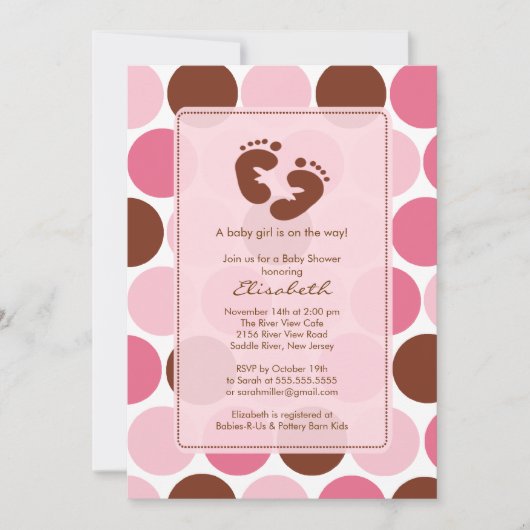 Invitation Pois de rose d'invitation de baby shower (Devant)