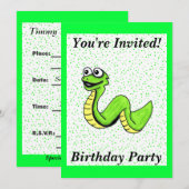 Invitation Pois de serpent Anniversaire de enfant vert brilla (Devant / Derrière)