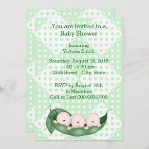 Invitation Pois de triplets de baby shower dans une cosse