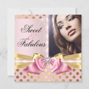 Invitation Pois d'or rose doux et fabuleux Anniversaire