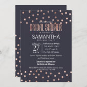 Invitation Pois d'or rose et Fête des mariées bleue marine (Devant / Derrière)